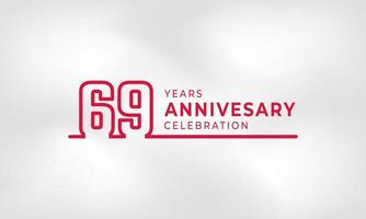 69 Year Anniversary Celebration Linked Logotype Outline Number Red Color for Celebration Event, Wedding, Greeting card, and Invitation Isolated on White Texture Background vector