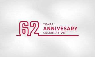 62 Year Anniversary Celebration Linked Logotype Outline Number Red Color for Celebration Event, Wedding, Greeting card, and Invitation Isolated on White Texture Background vector