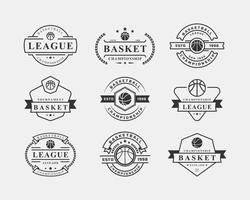 conjunto de inspiración de diseño de vector de logotipo de juego de campeonato de club de baloncesto de insignia retro vintage
