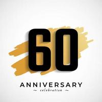 60 Year Anniversary Celebration with Gold Brush Symbol. Happy Anniversary Greeting Celebrates Event Isolated on White Background vector