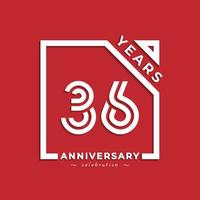 Diseño de estilo de logotipo de celebración de aniversario de 36 años con número vinculado en cuadrado aislado sobre fondo rojo. feliz aniversario saludo celebra evento diseño ilustración vector