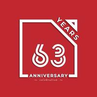 63 Year Anniversary Celebration Logotype Style Design with Linked Number in Square Isolated on Red Background. Happy Anniversary Greeting Celebrates Event Design Illustration vector