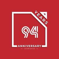 94 Year Anniversary Celebration Logotype Style Design with Linked Number in Square Isolated on Red Background. Happy Anniversary Greeting Celebrates Event Design Illustration vector