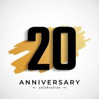 20 Year Anniversary Celebration with Gold Brush Symbol. Happy Anniversary Greeting Celebrates Event Isolated on White Background vector