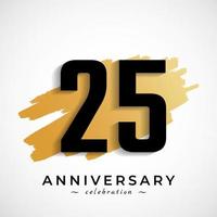 Celebración del aniversario de 25 años con símbolo de pincel dorado. saludo de feliz aniversario celebra evento aislado sobre fondo blanco