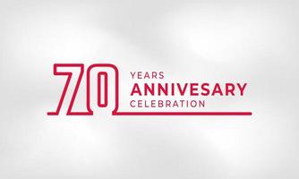 70 Year Anniversary Celebration Linked Logotype Outline Number Red Color for Celebration Event, Wedding, Greeting card, and Invitation Isolated on White Texture Background vector