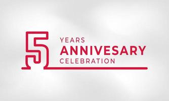 5 Year Anniversary Celebration Linked Logotype Outline Number Red Color for Celebration Event, Wedding, Greeting card, and Invitation Isolated on White Texture Background vector