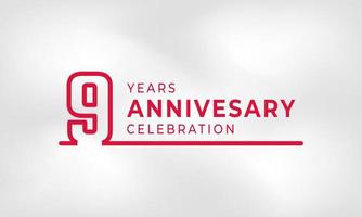 9 Year Anniversary Celebration Linked Logotype Outline Number Red Color for Celebration Event, Wedding, Greeting card, and Invitation Isolated on White Texture Background vector