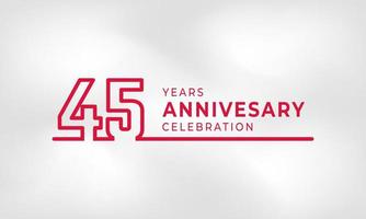 45 Year Anniversary Celebration Linked Logotype Outline Number Red Color for Celebration Event, Wedding, Greeting card, and Invitation Isolated on White Texture Background vector