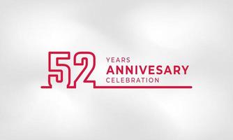 52 Year Anniversary Celebration Linked Logotype Outline Number Red Color for Celebration Event, Wedding, Greeting card, and Invitation Isolated on White Texture Background vector