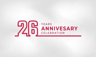 Celebración de aniversario de 26 años Número de esquema de logotipo vinculado color rojo para evento de celebración, boda, tarjeta de felicitación e invitación aislado en fondo de textura blanca vector
