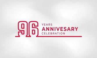 96 Year Anniversary Celebration Linked Logotype Outline Number Red Color for Celebration Event, Wedding, Greeting card, and Invitation Isolated on White Texture Background vector