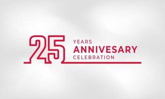 Celebración del aniversario de 25 años Número de esquema de logotipo vinculado color rojo para evento de celebración, boda, tarjeta de felicitación e invitación aislado en fondo de textura blanca