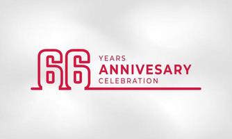 Celebración de aniversario de 66 años Número de esquema de logotipo vinculado color rojo para evento de celebración, boda, tarjeta de felicitación e invitación aislado en fondo de textura blanca vector