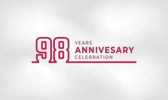 98 Year Anniversary Celebration Linked Logotype Outline Number Red Color for Celebration Event, Wedding, Greeting card, and Invitation Isolated on White Texture Background vector