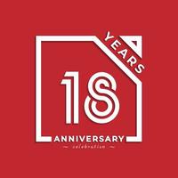 18 Year Anniversary Celebration Logotype Style Design with Linked Number in Square Isolated on Red Background. Happy Anniversary Greeting Celebrates Event Design Illustration vector