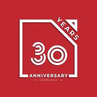 Diseño de estilo de logotipo de celebración de aniversario de 30 años con número vinculado en cuadrado aislado sobre fondo rojo. feliz aniversario saludo celebra evento diseño ilustración vector