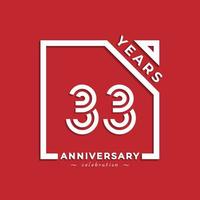 Diseño de estilo de logotipo de celebración de aniversario de 33 años con número vinculado en cuadrado aislado sobre fondo rojo. feliz aniversario saludo celebra evento diseño ilustración vector