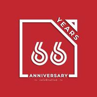 Diseño de estilo de logotipo de celebración de aniversario de 66 años con número vinculado en cuadrado aislado sobre fondo rojo. feliz aniversario saludo celebra evento diseño ilustración vector