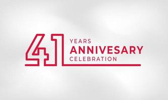 Celebración de aniversario de 41 años Número de esquema de logotipo vinculado color rojo para evento de celebración, boda, tarjeta de felicitación e invitación aislado en fondo de textura blanca vector