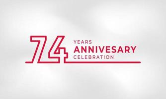 Celebración de aniversario de 74 años Número de esquema de logotipo vinculado color rojo para evento de celebración, boda, tarjeta de felicitación e invitación aislado en fondo de textura blanca vector