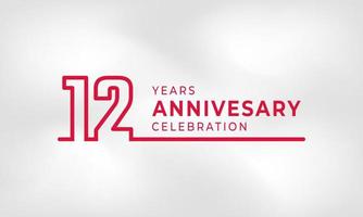 12 Year Anniversary Celebration Linked Logotype Outline Number Red Color for Celebration Event, Wedding, Greeting card, and Invitation Isolated on White Texture Background vector