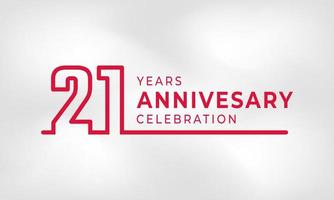Celebración del aniversario de 21 años Número de esquema de logotipo vinculado color rojo para evento de celebración, boda, tarjeta de felicitación e invitación aislado en fondo de textura blanca vector