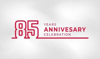 Celebración del aniversario de 85 años Número de esquema de logotipo vinculado color rojo para evento de celebración, boda, tarjeta de felicitación e invitación aislado en fondo de textura blanca vector