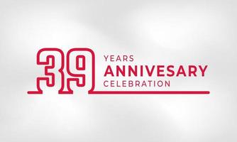 39 Year Anniversary Celebration Linked Logotype Outline Number Red Color for Celebration Event, Wedding, Greeting card, and Invitation Isolated on White Texture Background vector