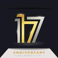 17 Year Anniversary Celebration with Linked Multiple Line Golden and Silver Color for Celebration Event, Wedding, Greeting card, and Invitation Isolated on Dark Background