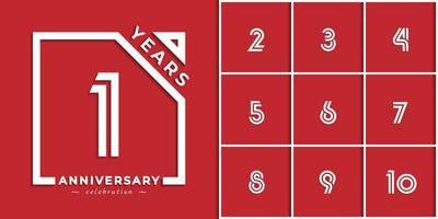 Set of Year Anniversary Celebration Logotype Style Design with Linked Number in Square Isolated on Red Background. Happy Anniversary Greeting Celebrates Event Design Illustration