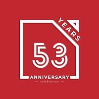 Diseño de estilo de logotipo de celebración de aniversario de 53 años con número vinculado en cuadrado aislado sobre fondo rojo. feliz aniversario saludo celebra evento diseño ilustración vector