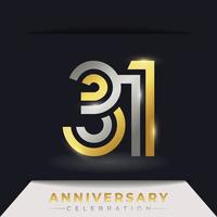 Celebración del aniversario de 31 años con varias líneas vinculadas de color dorado y plateado para eventos de celebración, bodas, tarjetas de felicitación e invitaciones aisladas en un fondo oscuro vector