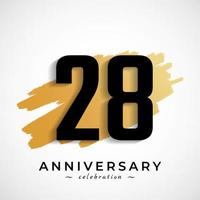 28 Year Anniversary Celebration with Gold Brush Symbol. Happy Anniversary Greeting Celebrates Event Isolated on White Background vector