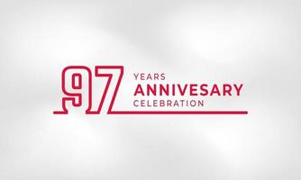 97 Year Anniversary Celebration Linked Logotype Outline Number Red Color for Celebration Event, Wedding, Greeting card, and Invitation Isolated on White Texture Background vector