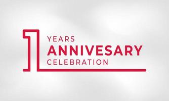 1 Year Anniversary Celebration Linked Logotype Outline Number Red Color for Celebration Event, Wedding, Greeting card, and Invitation Isolated on White Texture Background vector