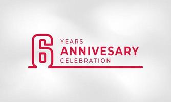 6 Year Anniversary Celebration Linked Logotype Outline Number Red Color for Celebration Event, Wedding, Greeting card, and Invitation Isolated on White Texture Background vector