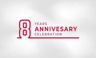 Celebración de aniversario de 8 años Número de esquema de logotipo vinculado color rojo para evento de celebración, boda, tarjeta de felicitación e invitación aislado en fondo de textura blanca vector