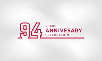 94 Year Anniversary Celebration Linked Logotype Outline Number Red Color for Celebration Event, Wedding, Greeting card, and Invitation Isolated on White Texture Background vector