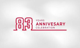 Celebración del aniversario de 83 años Número de esquema de logotipo vinculado color rojo para evento de celebración, boda, tarjeta de felicitación e invitación aislado en fondo de textura blanca vector