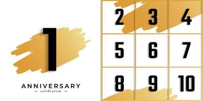 Set of Year Anniversary Celebration with Gold Brush Symbol. Happy Anniversary Greeting Celebrates Event Isolated on White Background vector