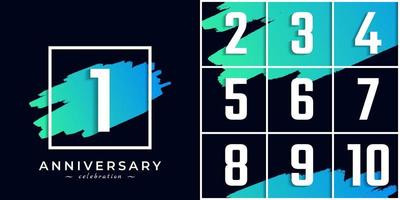 Set of Year Anniversary Celebration with Blue Brush and Square Symbol. Happy Anniversary Greeting Celebrates Event Isolated on Black Background vector