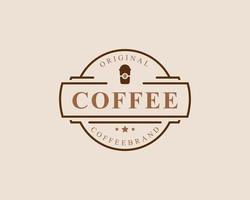 Classic Retro Badge Coffee Shop Logos. Cup, beans, cafe vintage style design vector illustration