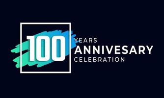 100 Year Anniversary Celebration with Blue Brush and Square Symbol. Happy Anniversary Greeting Celebrates Event Isolated on Black Background vector