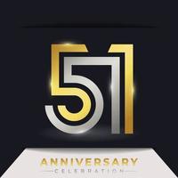 51 Year Anniversary Celebration with Linked Multiple Line Golden and Silver Color for Celebration Event, Wedding, Greeting card, and Invitation Isolated on Dark Background vector