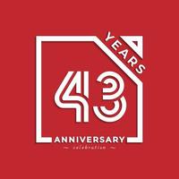 Diseño de estilo de logotipo de celebración de aniversario de 43 años con número vinculado en cuadrado aislado sobre fondo rojo. feliz aniversario saludo celebra evento diseño ilustración vector