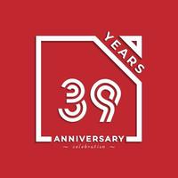 Diseño de estilo de logotipo de celebración de aniversario de 39 años con número vinculado en cuadrado aislado sobre fondo rojo. feliz aniversario saludo celebra evento diseño ilustración vector