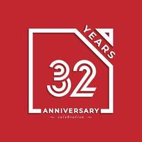 Diseño de estilo de logotipo de celebración de aniversario de 32 años con número vinculado en cuadrado aislado sobre fondo rojo. feliz aniversario saludo celebra evento diseño ilustración vector