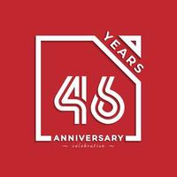 Diseño de estilo de logotipo de celebración de aniversario de 46 años con número vinculado en cuadrado aislado sobre fondo rojo. feliz aniversario saludo celebra evento diseño ilustración vector