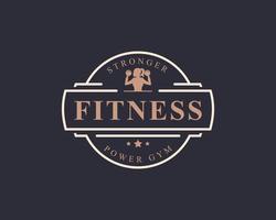 Vintage Retro Badge Fitness Center and Sport Gym Logos typographic with Sport Equipment Signs and Silhouettes vector